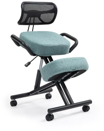 kenoko Suguri Ergonomischer Kniestuhl Verstellbarer für zu Hause und Büro. Ergonomischer Bürostuhl mit salbeifarbenem Bezug aus Öko-TEX-zertifiziertem Standard 100 Stoff.