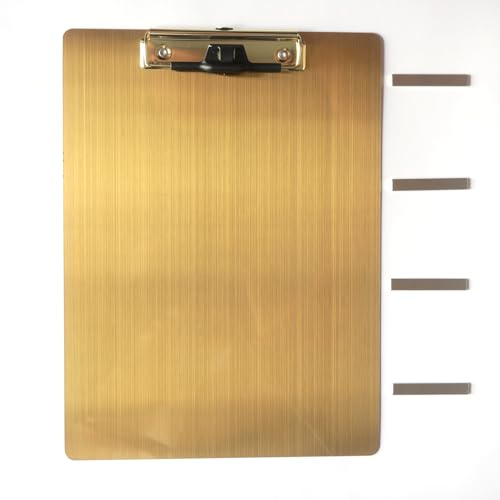 Magnetische Klemmbretter aus Edelstahl, Metallklemmbretter mit flachem 304-Clip, schwarze Tafeln für den Kühlschrank, Kochrezept-Schienen, Nachrichten-Tafeln (Golden-A4)