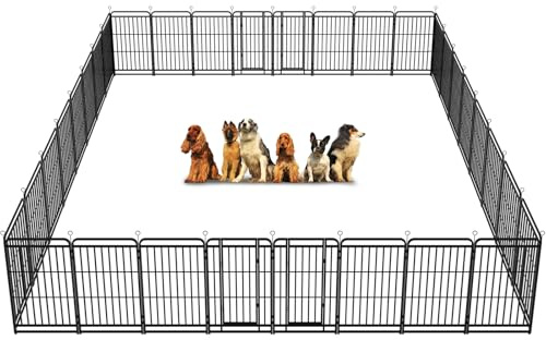 Kfvigoho Heavy Duty Dog Playpen: 32 Steel Panels 47 Height, Square Steel Pipe with Reinforced Crossbars, 71FT 406 Sq.ft Portable Fence for Yard RV Camping, Snowy Black