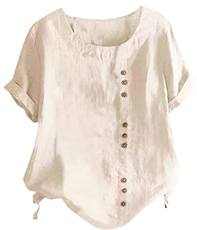 Boho Tops for Women UK Linen Tops for Women UK Plus Size Short Sleeve Tunic Blouse Summer Lightweight Boho Shirt Casual Loose Fit Basic T-Shirt Cotton Blouses