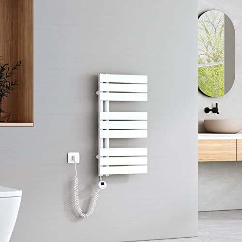 EMKE Sèche-Serviettes Électrique avec WiFi Thermostat,762x400 mm,Blanc | Seche Serviette Electrique,400 W ,Porte-Serviettes Électrique,Radiateur Seche Serviette Salle de Bain Mural