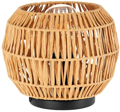 EGLO Tischlampe Sheldon, runde Deko Tischleuchte Wohnzimmer | Nachtischlampe Boho, Schlafzimmer Lampe mit Lampenschirm aus Bast Papier, E27 Fassung, Ø 21 cm