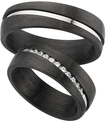 123traumringe Eheringe in Carbon & Titan I Partnerringe mit 11 Zirkonia & Etui I Gravierbare Eheringe mit Ringgröße 50-72 mm I Hochwertige Verlobungsringe in 6 mm Breite & 1,9 mm Stärke I S 82