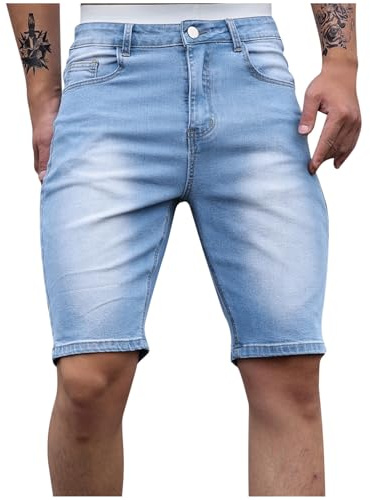 Pantalones Cortos Vaquero Hombre Verano Casual Jeans Elástico Pantalones Corto Short Moda Roto Deporte Slim Fit Talla Grande Retro Pantalones Cortos Vaquero