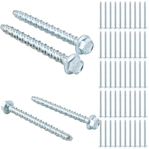 DAJAVE Lot de 50 vis à béton à tête hexagonale M8 x 100 - Vis à béton sans chevilles - Vis à béton galvanisée avec disque - Pour maçonnerie, béton, architecture, industrie