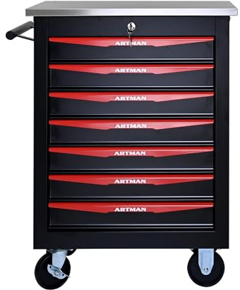 Runboll 7 Drawer Rolling Tool Chest with Locker, 22.2 D Metal Movable Lockable Tool Cart Box Multi-Functional Hardware Storage Cabinet Box for Warehouse Basement Home Pantry Garage