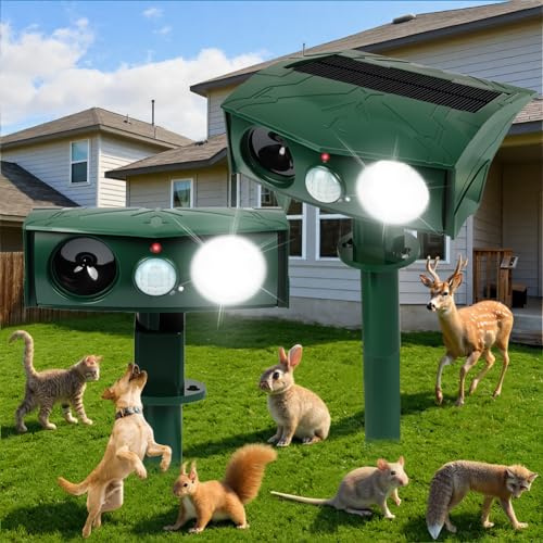 AXFEE Solar-Betriebener Katzenschreck, 2er-Pack Ultraschall Katzenschreck | Wasserdichtes Solar Tiervertreiber mit Bewegungsmelder und Blitz, für Garten Wirksam Vögel, kann Katzen und Kaninchen
