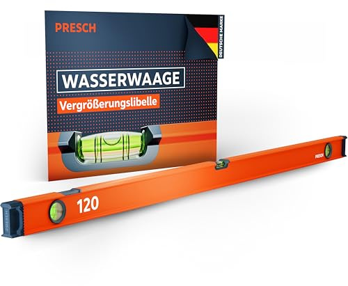 Presch Vattenpass 120cm - Okrossbar libell med 2% lutning - Siktfönster för vertikal avläsning - Innovativa antiglid-ändskydd - Precis mätyta