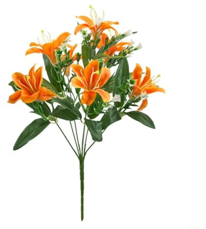 Aprilsunnyzone Flores artificiales realistas, ramo de lirios de imitación para boda, hogar, fácil de limpiar, bajo mantenimiento (naranja)