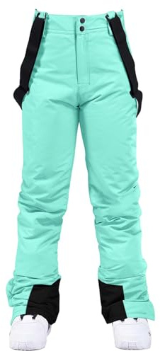 HOTIAN Pantalon de ski pour femme Salopette de ski Pantalon de snowboard pour femme Hiver Chaud Imperméable Coupe-vent Amovible Pantalon de ski de fond thermique Pantalon de randonnée, vert, XL