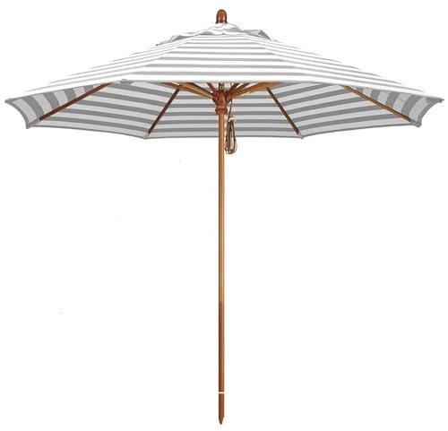 Ombrellone da Giardino in Legno da 270 cm per Esterni, Ombrellone da Tavolo a Righe per Spiaggia, Piscina e Terrazza