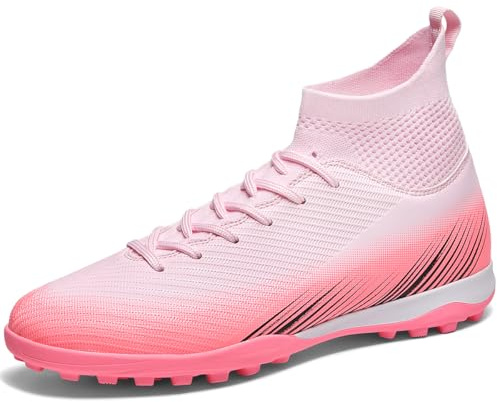 WOWEI Fotbollsskor herr pojkar High Top Spike Cleats professionella fotbollsskor barn sport utomhus atletiska träningsskor fotbollsskor sportskor tävling, Rosa 3, 40 EU
