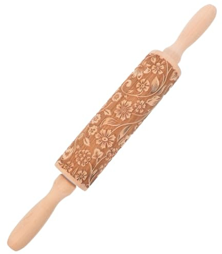 GALPADA Embossed Rolling Pin for Fondant Decorative Wooden Roller for Baking Flower Pattern Suitable for Cookies Pastry Pie Crust and Pasta 35.50 cm / 13.98 in