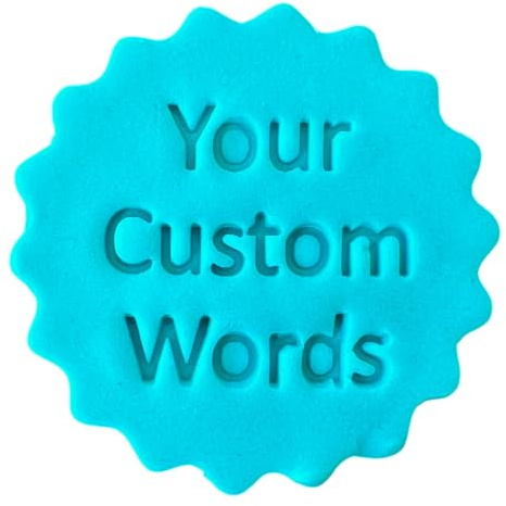Personalised Cookie Stamp with Free Scallop Cutter, Your Custom Words, 5cm Acrylic Biscuit Embosser, Food-Safe Plastic Baking Tool, Fits M&S All Butter Biscuits