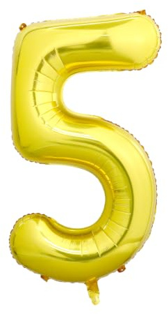 YuBeiKoo Luftballon 5 Geburtstag Zahl, 101cm Gold Folienballon 5 | Helium Ballon, Lange Schwebend, Ungiftig, Robust, Selbstverschluss, Dekoration für Geburtstag Jubiläum Party