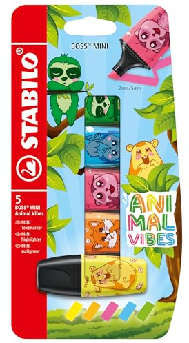 STABILO BOSS MINI Animal Vibes - Highlighter - Pack of 5 - Assorted Colours