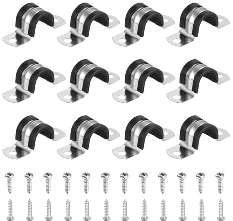 QUARKZMAN 12 Stk 18mm (11/16) Kabelklemme 304 Edelstahl Gummi Beschichtete Polster Isolierte Kabelklemmen U Halter Rohrschelle Mit M4x20mm Schrauben Für Schlauchleitung Schwarz