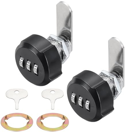 PATIKIL 2PCS Combination Cabinet Lock, 3/4Inch, Black | 3-Digit Keyless,Metal Drawer Plum Blossom Head Locks with for Kitchen Cabinet Closet Cupboard Locker Wooden Door