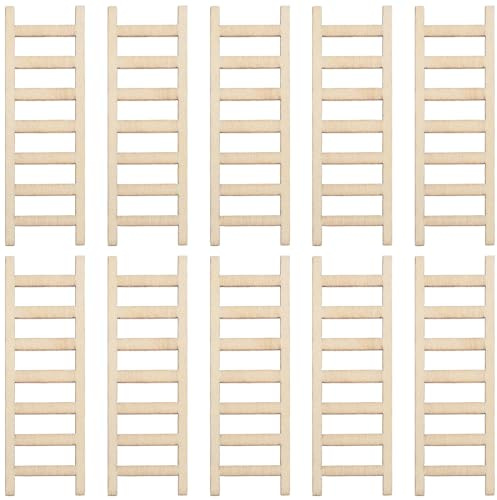 SUPVOX 10pcs Mini Wooden Ladder Set for Dollhouse Decor Miniature Micro Landscape Model Ladder and DIY Craft Accessories