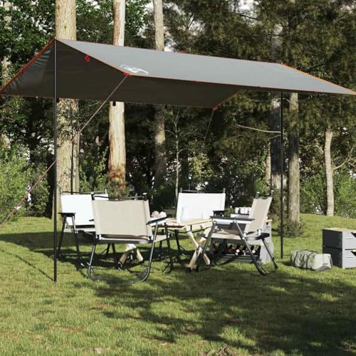 LoogCape wasserdichte Camping Plane grau orange, 400x294 cm Oxford PU Gewebe, mit Ösen, für Zelt Überdachung und Bodenplane, leicht faltbar Tragetasche, Outdoor Trekking Regen