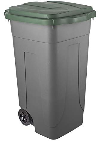 Mobil Plastic - Bidone Raccolta Differenziata 80L | Contenitore Rifiuti con Coperchio Verde | Pattumiere Ecologiche per Casa e Ufficio - Corpo Grigio Resistente