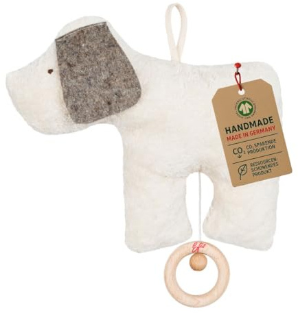 Efie Bio - Spieluhr Hund, kontrolliert biologischer Anbau (organic), Made in Germany, GOTS zertifiziert, nachhaltig, Melodie (Sandmann, lieber Sandmann)