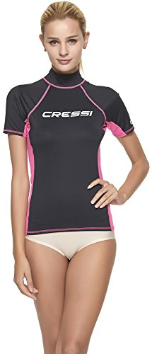 Cressi Rash Guard, Maglia Protettiva a Maniche Corte, in Speciale Tessuto Elastico, Protezione Solare UV/UPF 50+ Donna, Nero/Rosa, XS
