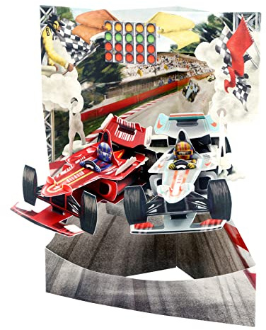 SANTORO Tarjeta Oscilante, Tarjeta De Felicitación Emergente 3D - Coches De Carreras F1 - Para Él, Niños, Hombres, Niños | Coche De Fórmula 1 Para Cumpleaños, Día Del Padre