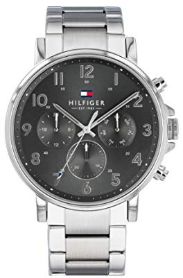 Tommy Hilfiger Reloj Analógico de Cuarzo Multifunción para Hombre con Correa de Acero Inoxidable Plateada - 1710382