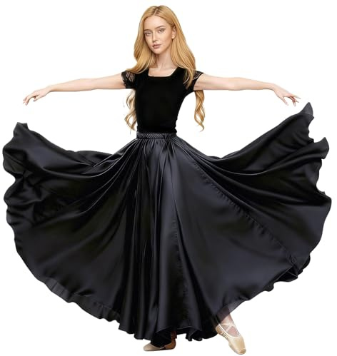 Baisdan Satin Skirt Belly Dance Costume Festival Maxi Full Long Swing Skirt Black