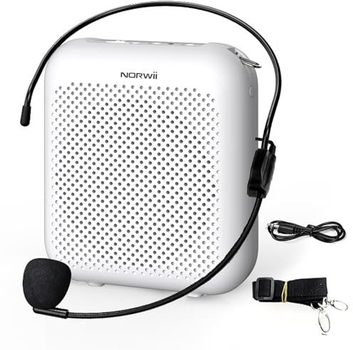 Norwii S358 Sprachverstärker, PA-Endstufen, Tragbares Kabelmikrofon-Headset | ①10W, 2000mAh②15 Std. Akku③USB-C Wiederaufladbar④Anti-Howling⑤Lautsprecher mit Einstellbares Mikrofon für Lehrer, Führer