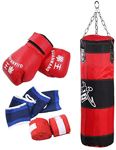 Jacksking Kinder Kinder Boxen Heavy Punching Trainingstasche Fitness Sandsack Übungen Workout Power Bag Kickboxen Training Boxsack Kit(80CMOhne Füllstoff)