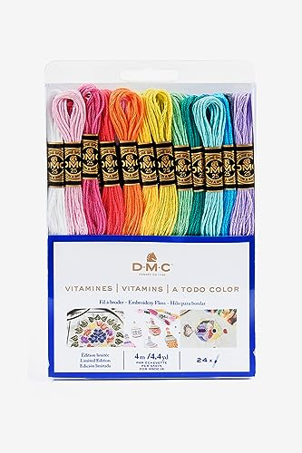 DMC - Mouliné Garnpack Vitamin, 100% Baumwolle - 24 Stränge Mouliné Spécial Art. 117MC, je 4 m lang | Made in France