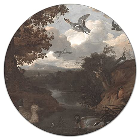 Coloray Glass Chopping Board ⌀ 15.8 inch/fi 40cm Hob Cover Cutting Board Splashback for Kitchen Worktop Saver Tempered Safety Glass Protection - Ducks and Birds Vintage Painting