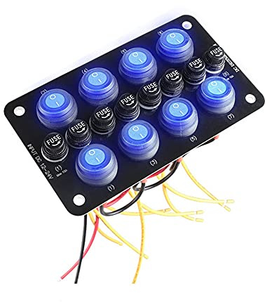 iSpchen 8 Gang Schalter Panel LED Wippschalter Wasserdichtes Ein-Aus Kippschalter mit 10A Sicherungssockel für 12V-24V Autos LKW Boote Motorräder Yachten