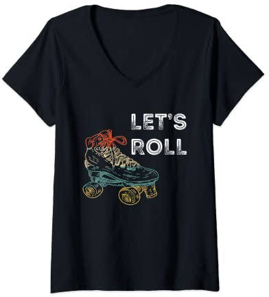 Damen Rollschuh Laufen 70er 80er Roller Skating Inline Skater T-Shirt mit V-Ausschnitt