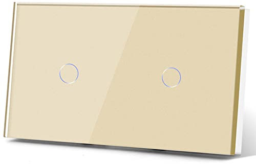 BSEED Interrupteur Connecté WiFi 1 Gang 1 Voie+1 Gang 1 Voie,Smart Interrupteur Mural Compatible avec Alexa et Google Home,Interrupteur Intelligent avec Écran Tactile Or(aucun fil neutre requis)