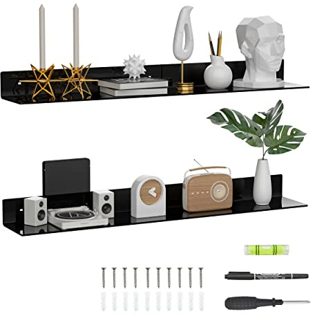 Sezanrpt 91.5cm Acryl Lange Wand Regal 2er-Set, Schwarz Wand montiert Acryl Badezimmer Regale Display Organizer, Floating Regal für Flasche Oranizer, Gewürz, Wein, Spielzeug, Controller, Tasse