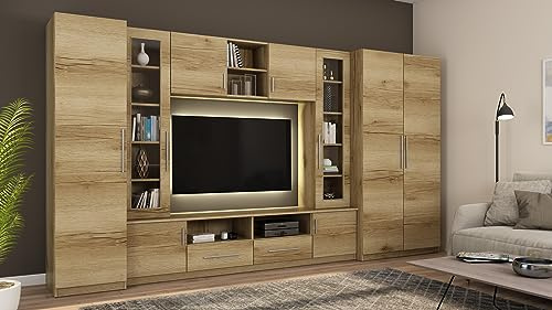 e-Meblast Wohnwand Neptun 200x52cm Modern Schrankwand Vitrinen Hängeschrank | Anbauwand, Wohnzimmer, Modern Schrankwand, Vitrinen, Hängeschrank
