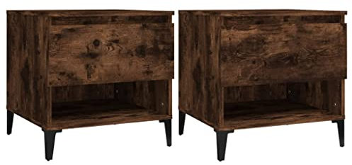 vidaXL Beistelltisch 2 STK., Nachttisch mit 1 Schublade 1 Fach, Sofatisch Couchtisch für Wohnzimmer, Nachtschrank Telefontisch, Räuchereiche Holzwerkstoff