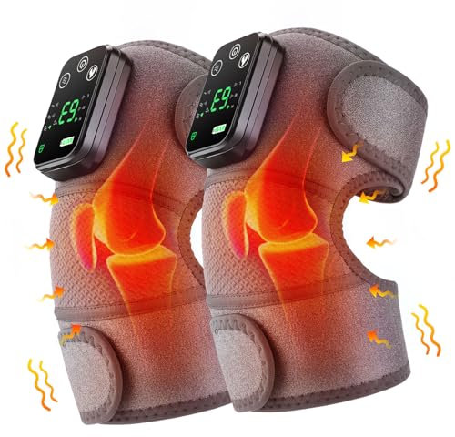 Cordless Heated Knee Massager Heating Shoulder Support Brace Wrap with Massage, 2PC Vibration Heating Pads for Relaxing Knee Shoulder Elbow, 3-in-1 Massage Machine Best Gift for Birthday Christmas