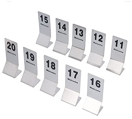10 Piezas Números de Mesa, Señal de Mesa Numerada de Doble Cara de Acero Inoxidable, Tarjeta de Asiento de Boda de Restaurante para Eventos, Banquetes, Servicio de Alimentos, Número 11 a 20