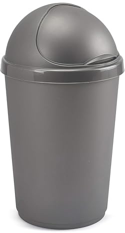 VR7 25L SILVER Kitchen Bullet Bin, Rubbish Bin with Large Opening Flap, Plastic Bin, Ideal Dustbin for Home, Bedroom, and Office Use, Plastic Kitchen Bin, Waste paper Bin, Indoor Trash Basket