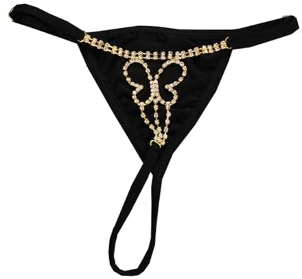 Strass Schmetterling Tanga Taille Körperkette Glitter Kristall Bikini Bauch Körperkette Festival Rave G-String Taille Kette für Frauen (Gold)