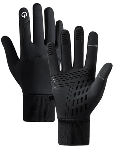 Yuqilin Guantes Tactiles, Universal Guantes Termicos, Impermeable Guantes Invierno, Antideslizante Guantes Ciclismo Hombre, Guantes Frio, para Deportes al Aire Libre, Correr (Negro/L)
