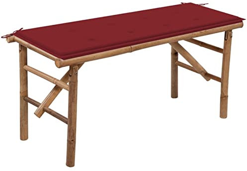 Gecheer Klappbare Gartenbank Holzbank Sitzbank Gartenbankpark für 2-3 Sitzer,Balkonbank Parkbank Flurbank Terrassenbank für Terrasse,Balkon,Garten mit Auflage 118 cm Bambus-224