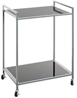 HAKU Beistelltisch auf Rollen grau Metall Couchtisch Sicherheitsglas 5 mm - Maße: B 50 x H 69 x T 36 cm Style: Modern