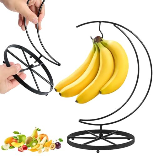 QINGLANG Banana Holder Stand with Hook Rust-Proof Metal Banana Hanger Multifunctional Banana Stand for Fruit Displaying Storage Kitchen Organizer Living Room Desktop Ornament