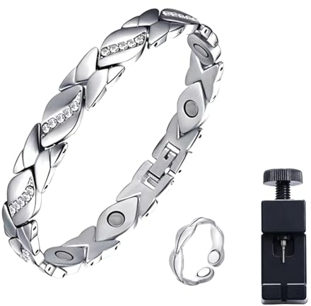 Lymphdrainage Magnetarmband Damen Magnetarmband Gesundheit Magnet Armband Magnetschmuck Damen Magnetarmband Geschenk für Freunde mit 1 Magnetringe Verstellbar und 1 Entfernungswerkzeug(Silber)