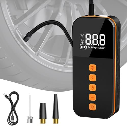 Inflador de neumáticos portátil, bomba de aire portátil - Bomba de bicicleta inalámbrica con manómetro digital - Compresor de aire portátil para inflar neumáticos para coche, motocicleta, bicicleta, p